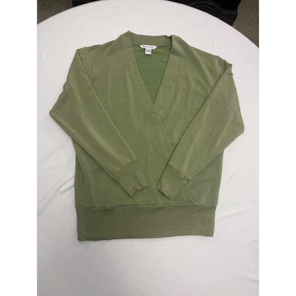 Athleta Women Green Wrap Front V-Neck Pullover Sweatshirt Size M Sage Green